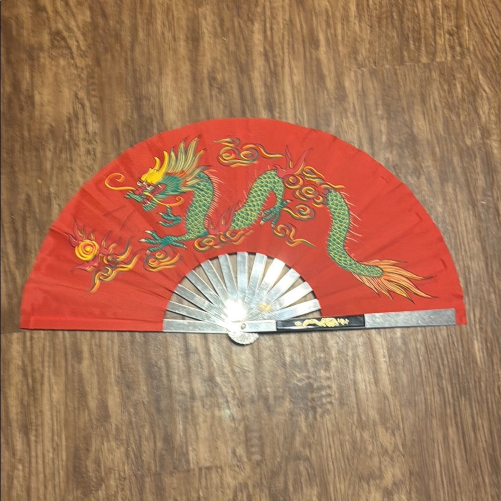 Red Fan with Dragon Design